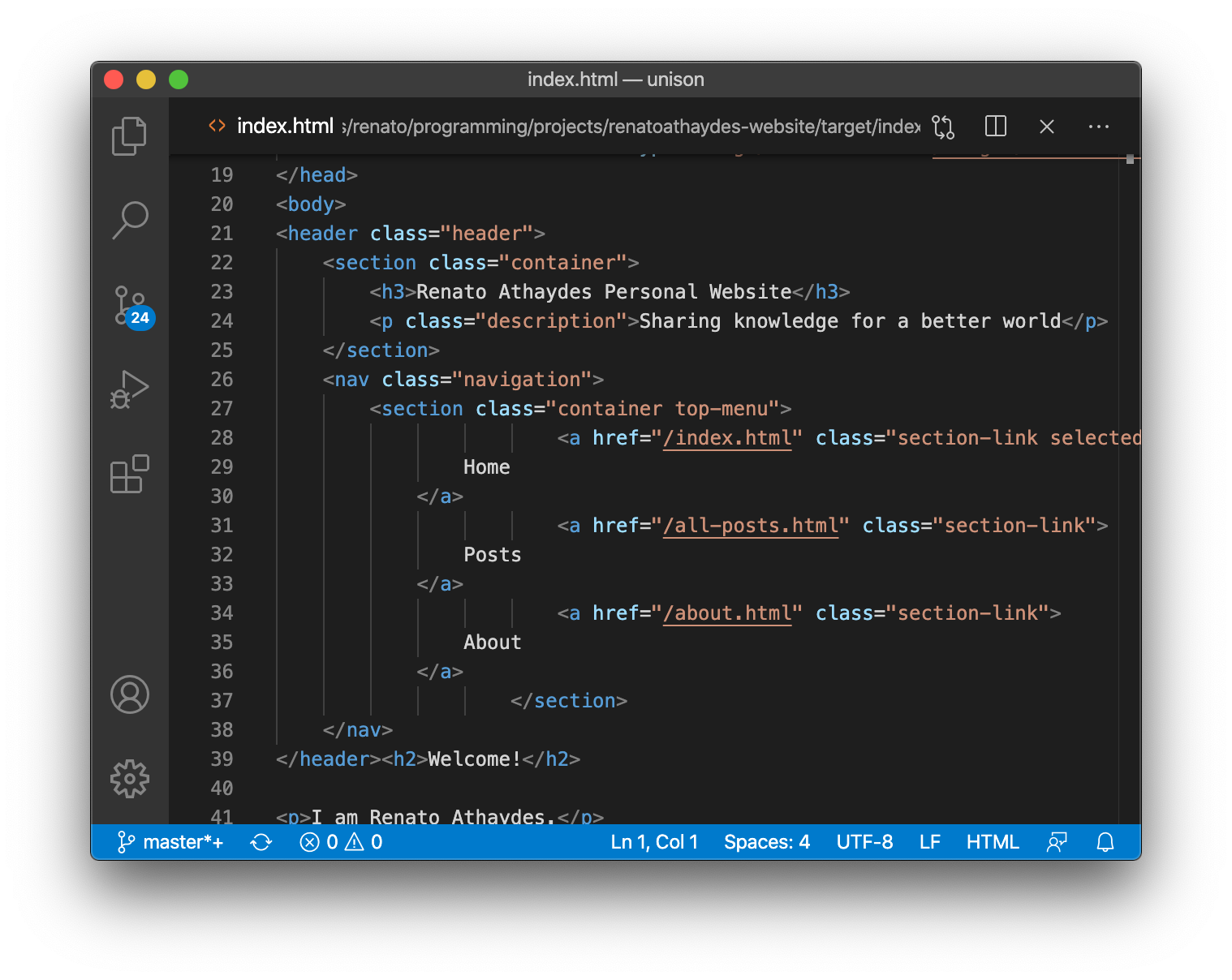 Editing HTML file in VS Code