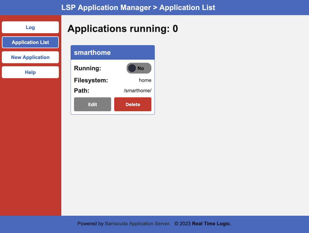 LSP App Manager with apps running